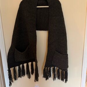 Pilcro Charcoal Knit Scarf with Fringe